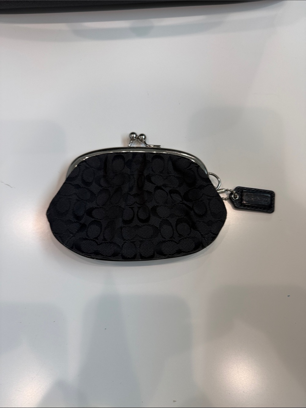 Coach Black Signature Kiss-Lock Coin Pouch
